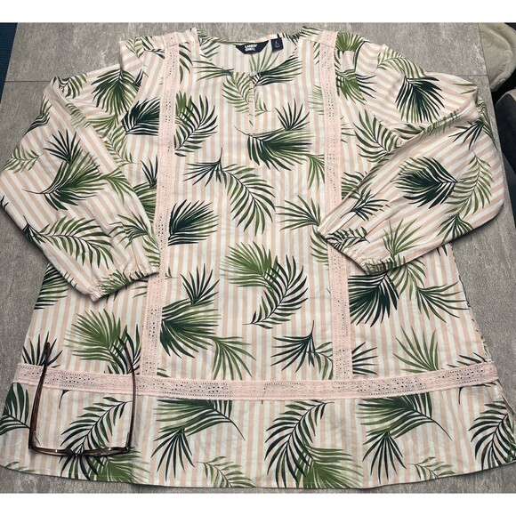 Lands End Sz L 14-16 Pink & White Striped Palms Tunic Mature Tropical Beach Cool - Picture 5 of 9